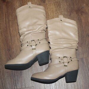 Girls Unionbay Tan Faux Leather Tall Scrunchy Heel Boots Casual Fall Cowgirl 12